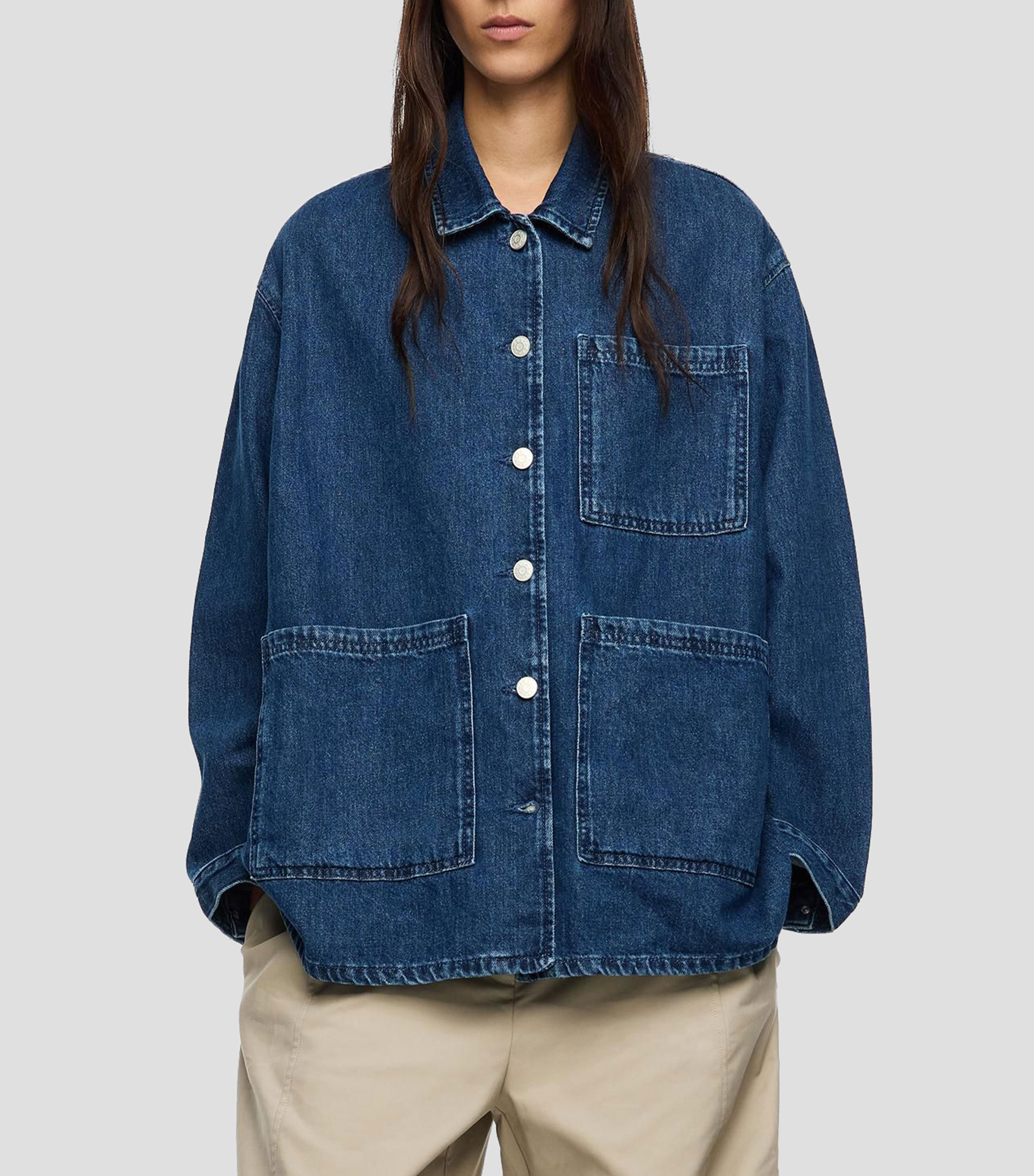 Chamarra denim recta Mujer